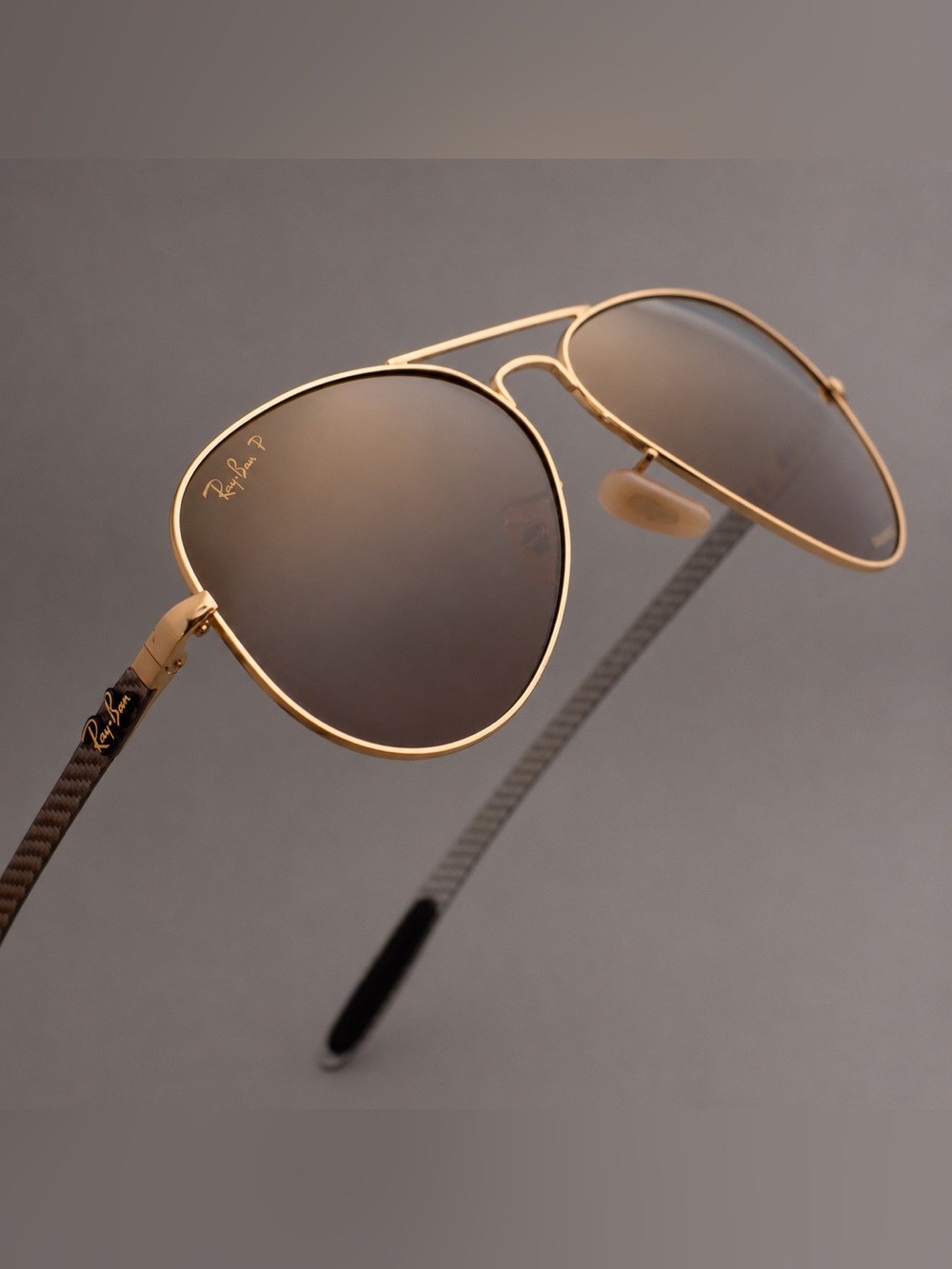 Ray-Ban Chromance Aviator Sunglasses Gold Brown Polarized Carbon Fiber RB8317CH